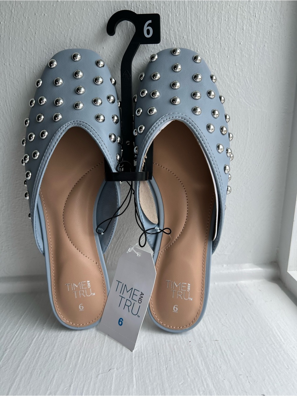 Time and Tru Studded Mule Flats Blue Size 6 Memory Foam NWT